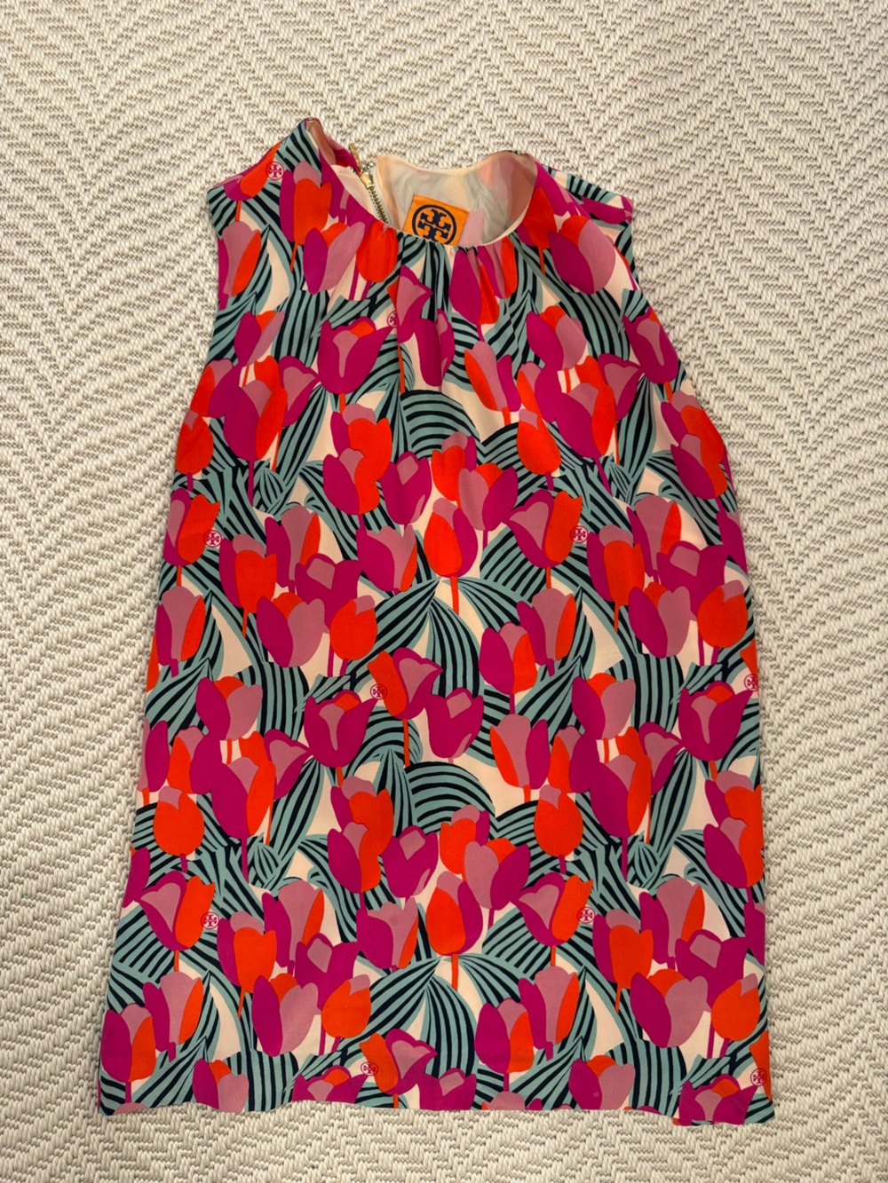 Tory Burch Pink, Orange & Black Floral-Print Sleeveless Blouse - Picture 2 of 4